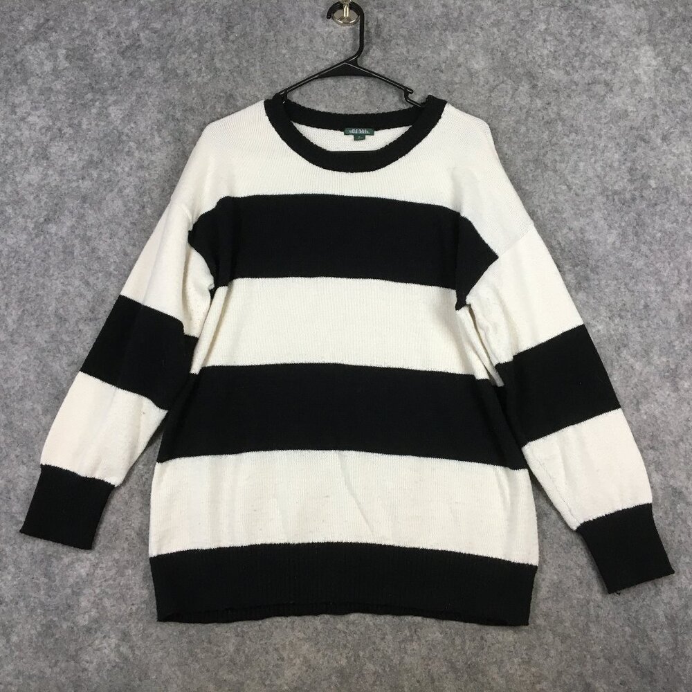 Wild Fable Sweater XL Black White Colorblock Stripe Knit Crew Oversized Casual